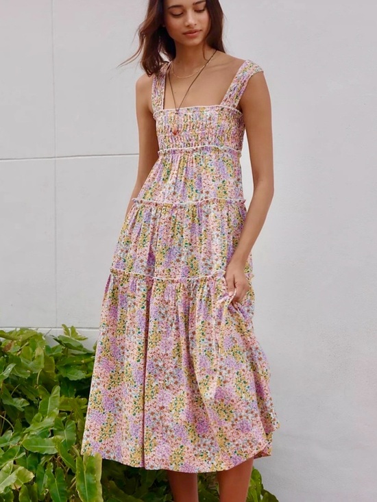 Anthropologie Dresses & Skirts - NWOT Anthropologie Helena Floral Smocked Midi Dress Pink Sz Large Cottagecore